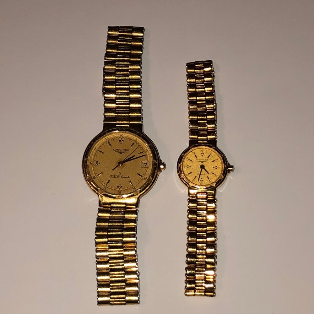 Longines Conquest His And Hers Matching Set Gold Tone Wrist Watches Authentic
